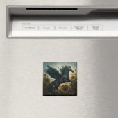 黒馬飛んでいるひまわりファンタジー マグネット (インサイチュ (食洗機))