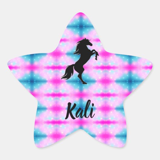 黒馬飼育カスタムピンク&アクアステッカー 星シール (正面)