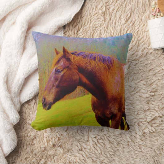 黒馬、紫の木 クッション (ブランケット)