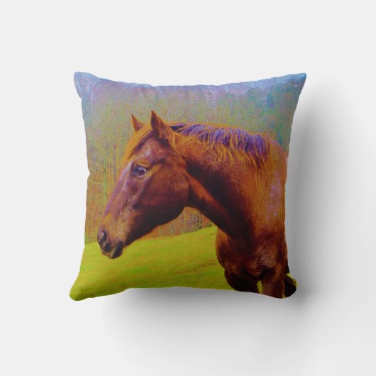 黒馬、紫の木 クッション (裏面)