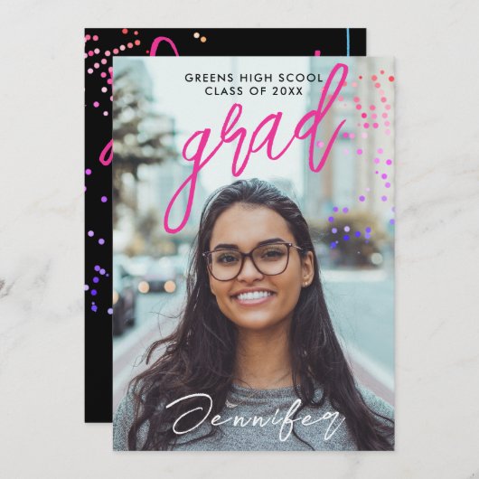 黒高校クール卒業パーティー招待状 案内状 (正面/裏面)