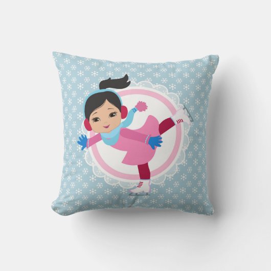 黒髪のアイススケーター-冬季スポーツのスケートで滑ること クッション (正面)