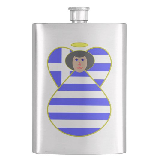 黒髪のギリシャ国旗の天使 フラスク (正面)