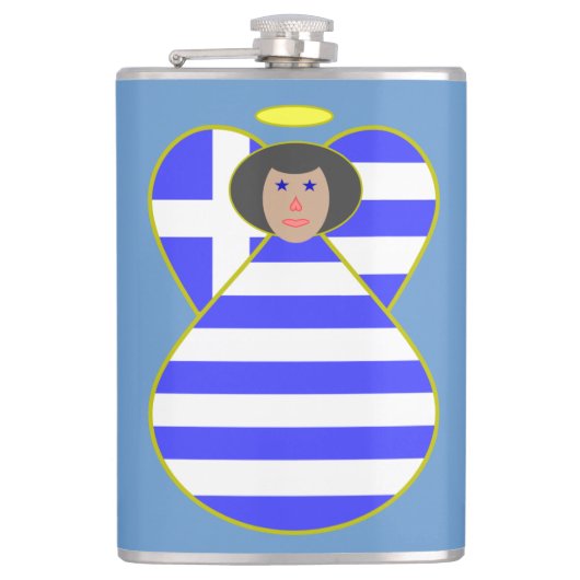 黒髪のギリシャ国旗の天使 フラスク (正面)