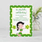 黒髪のグリーンイエロー チアリーダー ご招待状 招待状 (スタンド正面)