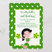 黒髪のグリーンイエロー チアリーダー ご招待状 招待状 (正面/裏面)