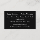 黒髪のサロンのスタイリッシュな美容師の名刺 名刺 (裏面)