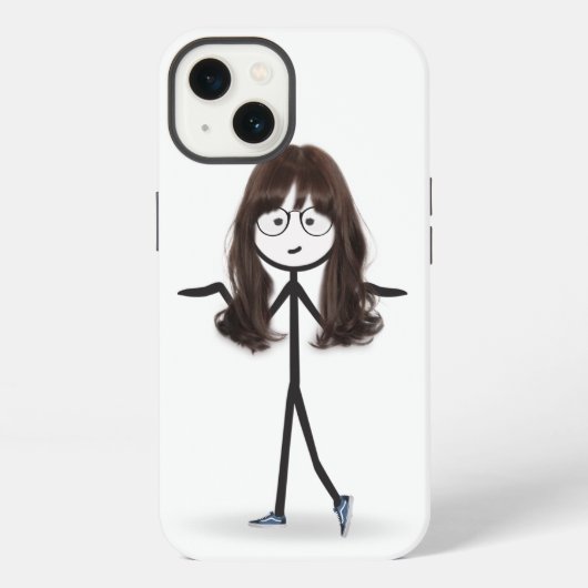 黒髪のスティックフィギュアの女の子 iPhoneケース (裏面)