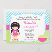 黒髪のスリープオーバー・パーティー・誕生日 招待状 (正面)