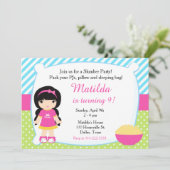 黒髪のスリープオーバー・パーティー・誕生日 招待状 (スタンド正面)