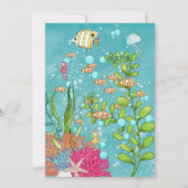 黒髪のピンクとパープルの人魚 夏のプールパーティー 招待状 (裏面)