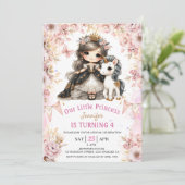 黒髪のプリンセスユニコーン 4歳の誕生日招待状 招待状 (スタンド正面)