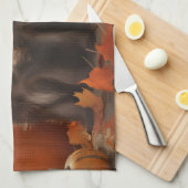 黒髪のポインティンググリフォンの子犬の秋 キッチンタオル (四つ折り)