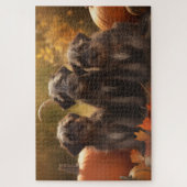 黒髪のポインティンググリフォンの子犬の秋 ジグソーパズル (縦)