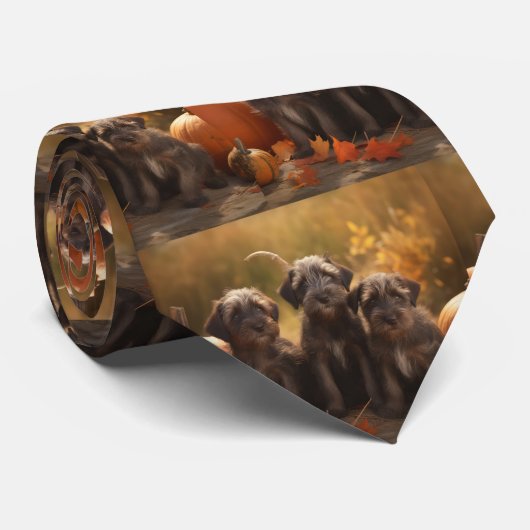 黒髪のポインティンググリフォンの子犬の秋 ネクタイ (ロール)