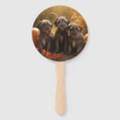 黒髪のポインティンググリフォンの子犬の秋 ハンドファン (正面)