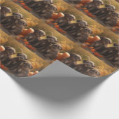 黒髪のポインティンググリフォンの子犬の秋 ラッピングペーパー (角)