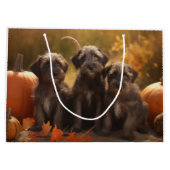 黒髪のポインティンググリフォンの子犬の秋 ラージペーパーバッグ (裏面)