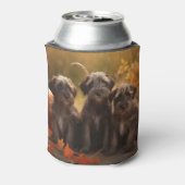 黒髪のポインティンググリフォンの子犬の秋 缶クーラー (缶裏面)
