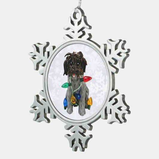 黒髪のポインティンググリフォンドッグクリスマス装飾 スノーフレークピューターオーナメント (右)