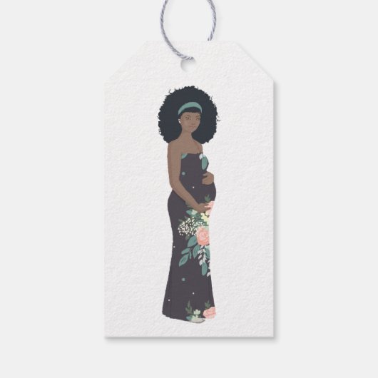 黒髪のママに赤ちゃんシャワー感謝していする ギフトタグ (裏面)