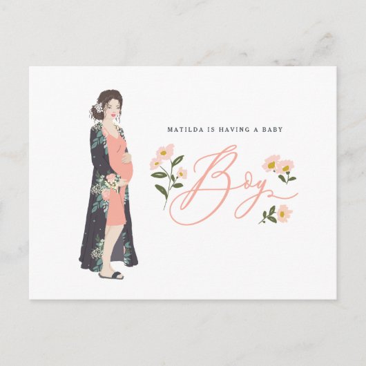 黒髪のママは男の子の赤ちゃんのシャワー招待状 ポストカード (正面)