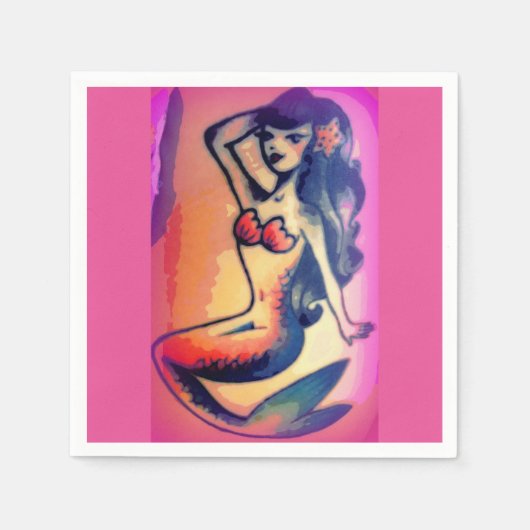 黒髪のマーメイド美しいピンク スタンダードカクテルナプキン (正面)