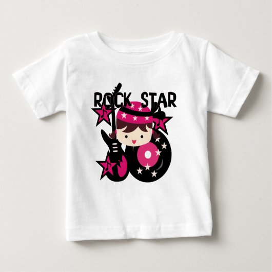 黒髪のロックスターの女の子の赤ちゃんチュチュボディスーツ ベビーTシャツ (正面)