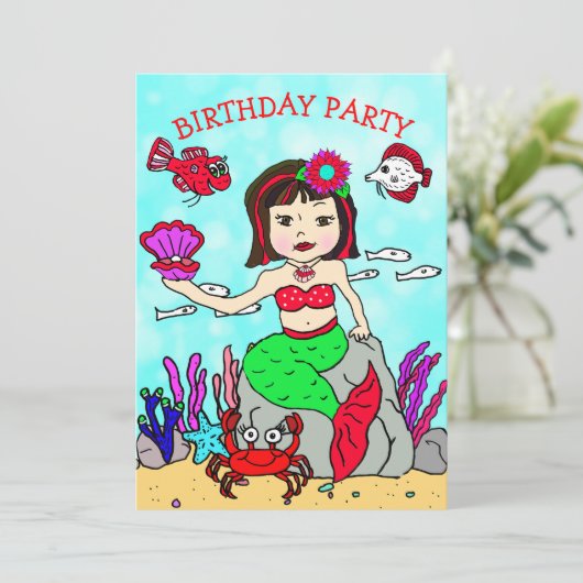 黒髪の人魚が海の誕生日パーティーの下 招待状 (スタンド正面)