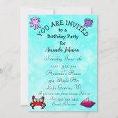 黒髪の人魚が海の誕生日パーティーの下 招待状 (裏面)