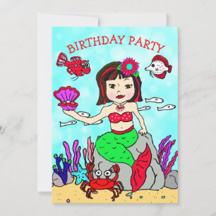 黒髪の人魚が海の誕生日パーティーの下 招待状