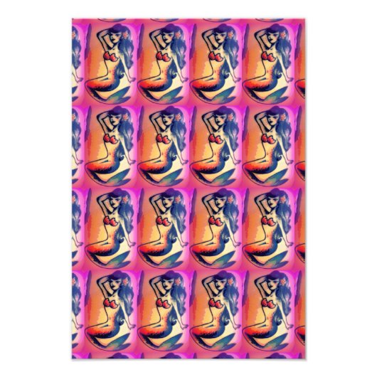 黒髪の人魚の美しい フォトプリント            (正面)