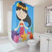 黒髪の人魚を海の下に海 シャワーカーテン (インサイチュ)