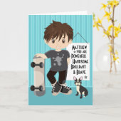 黒髪の力強い勇敢な少年カード カード (黄色い花)