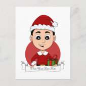 黒髪の可愛いクリスマスの少年 シーズンポストカード (正面)