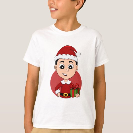 黒髪の可愛いクリスマスの少年 Tシャツ (正面)