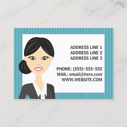 黒髪の可愛いビジネスイラストレーション 名刺 (裏面)