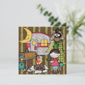 黒髪の女の子のキャンプの誕生日の招待状 招待状 (スタンド正面)