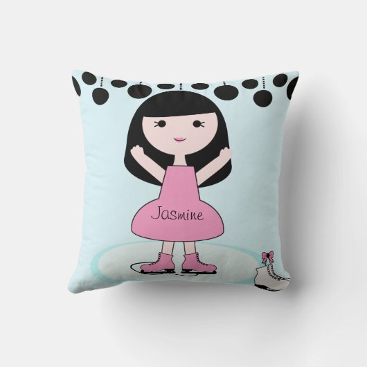 黒髪の女の子のフィギュアスケート選手の枕 クッション (裏面)