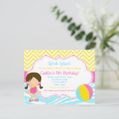 黒髪の女の子のプールパーティーバッシュパーティー ポストカード (スタンド正面)