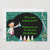 黒髪の女の子の気違いの科学者のパーティの招待状 招待状 (裏面)