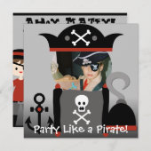 黒髪の少年海賊パーティーのような 誕生日招待状 招待状 (正面/裏面)