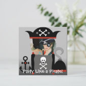 黒髪の少年海賊パーティーのような 誕生日招待状 招待状 (スタンド正面)