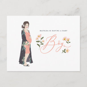 黒髪の母親が男の子のベビーシャワー招待状 ポストカード