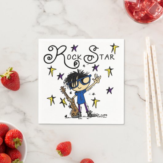 黒髪の男の子のロックスター スタンダードカクテルナプキン (インサイチュ)