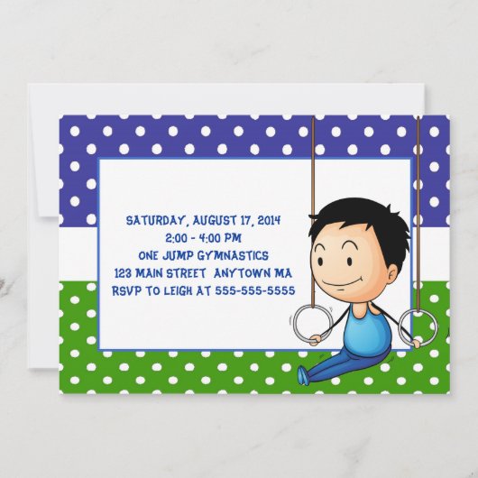 黒髪の男の子の体操の誕生日の招待状 招待状 (正面)