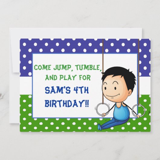 黒髪の男の子の体操の誕生日の招待状 招待状 (裏面)