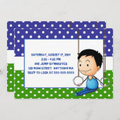 黒髪の男の子の体操の誕生日の招待状 招待状 (正面/裏面)