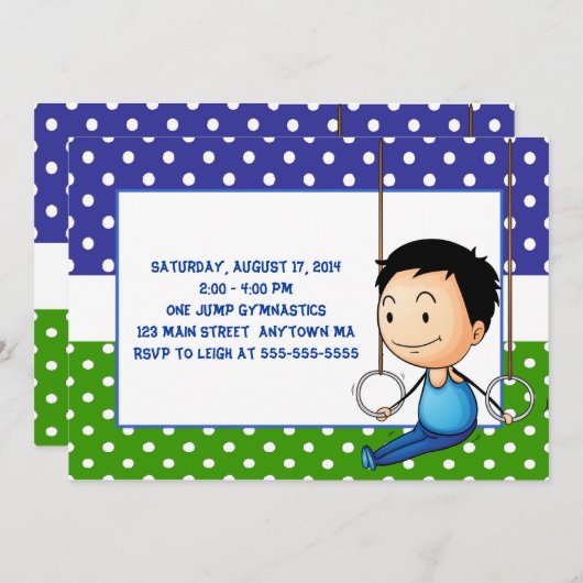 黒髪の男の子の体操の誕生日の招待状 招待状 (正面/裏面)