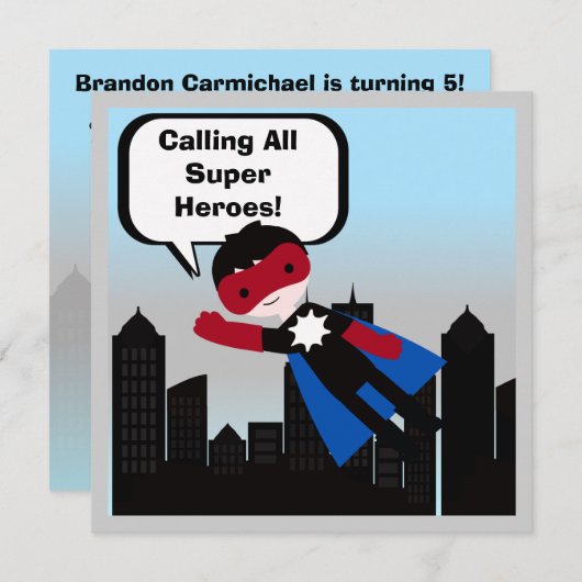 黒髪の男の子の英雄の誕生日の招待状 招待状 (正面/裏面)